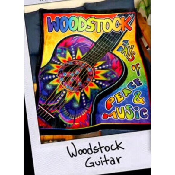 Woodstock Other - New Vibrant Woodstock Guitar Fleece Throw Gift Blanket Music Concert Peace Love